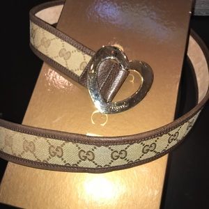 Gucci Heart Buckle GG Canvas Leather Belt Brown